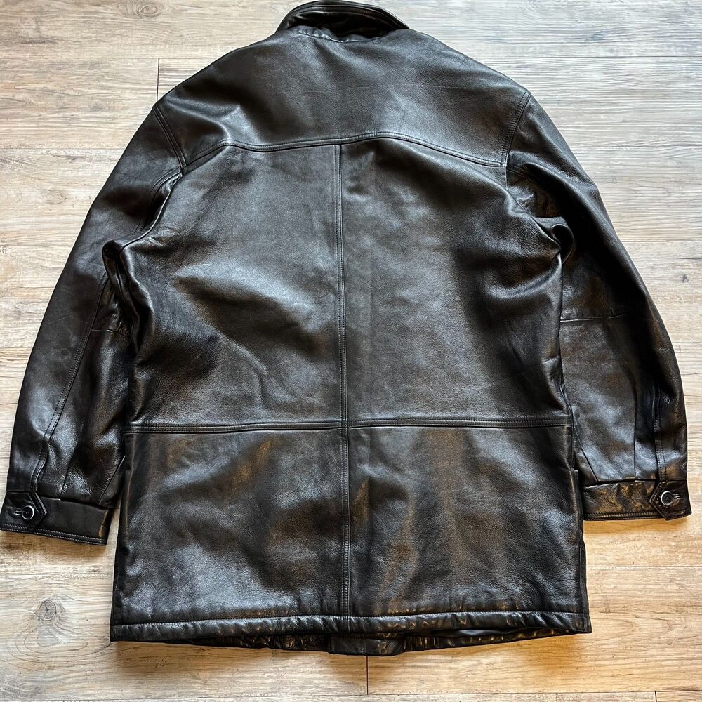 Striwa Leather Jacket Vintage Black Men XL Winter 90s Zip Button Pockets - Picture 2 of 10